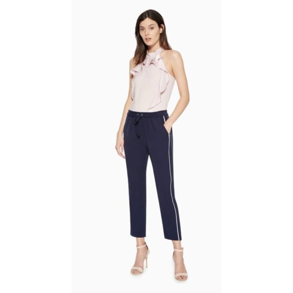 Parker Cassius Crepe Priped Drawstring Track Pants  in Navy